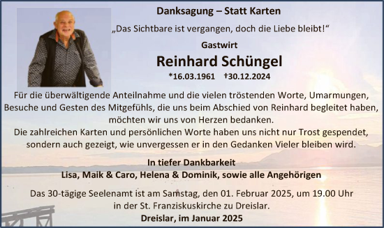 Traueranzeige von Reinhard Schüngel von WA