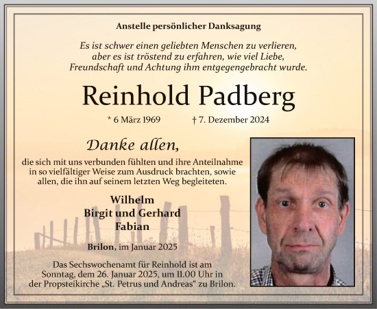 Traueranzeige von Reinhold Padberg von WA