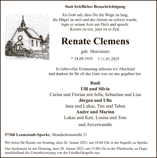 Traueranzeige von Renate Clemens von WA