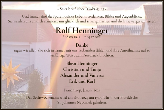 Traueranzeige von Rolf Henninger von WA