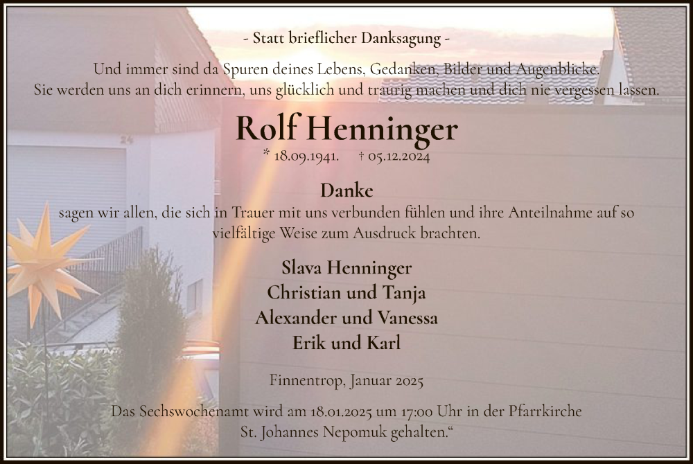  Traueranzeige für Rolf Henninger vom 11.01.2025 aus WA