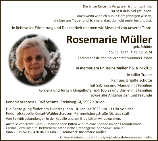 Traueranzeige von Rosemarie Müller von WA