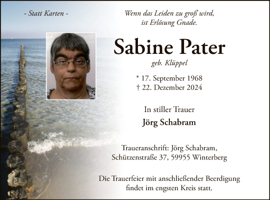 Traueranzeige von Sabine Pater von WA