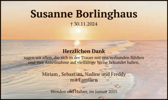 Traueranzeige von Susanne Borlinghaus von WAWA