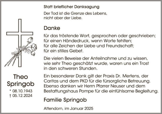 Traueranzeige von Theo Springob von WA