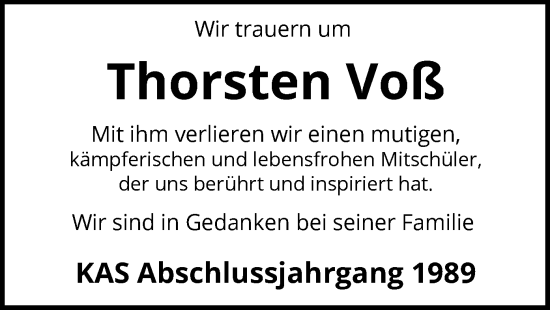 Traueranzeige von Thorsten Voß von WA