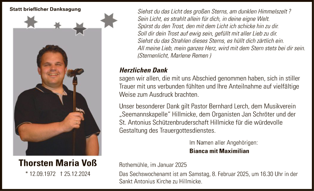  Traueranzeige für Thorsten Maria Voß vom 25.01.2025 aus WA