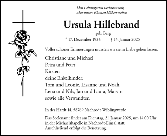 Traueranzeige von Ursula Hillebrand von WA