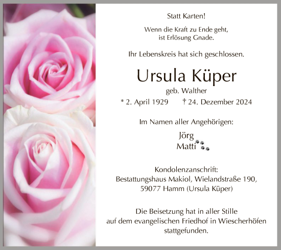 Traueranzeige von Ursula Küper von WA