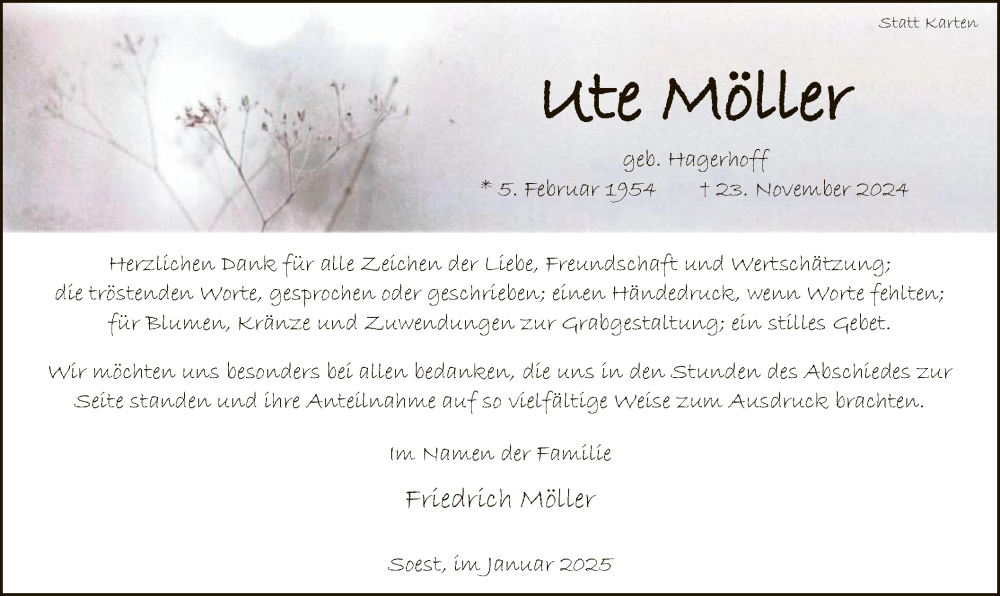  Traueranzeige für Ute Möller vom 25.01.2025 aus WA