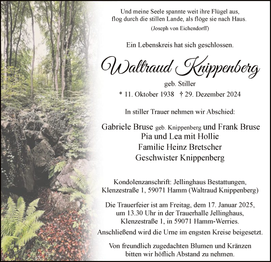 Traueranzeige von Waltraud Knippenberg von WA