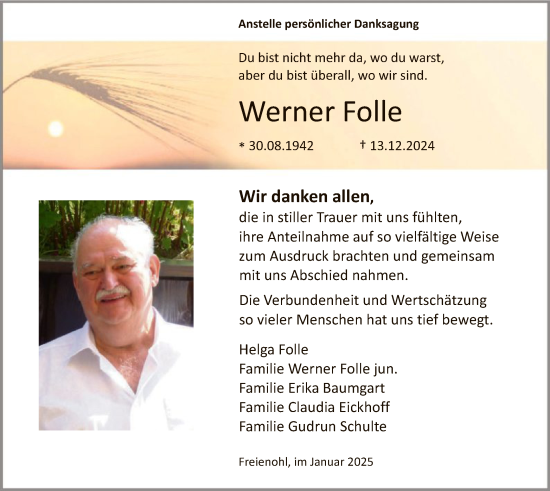 Traueranzeige von Werner Folle von WA