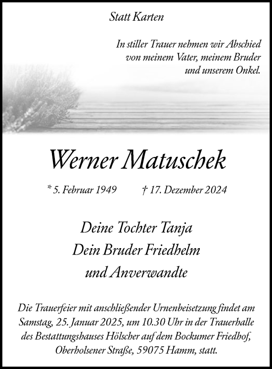 Traueranzeige von Werner Matuschek von WA