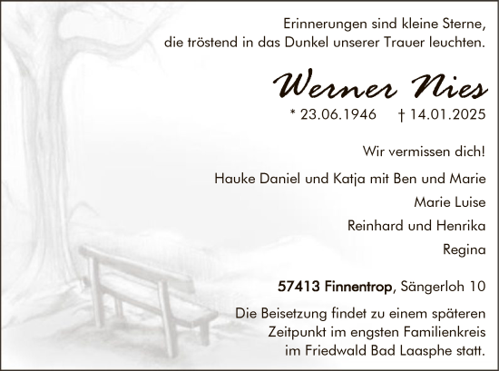 Traueranzeige von Werner Nies von WA