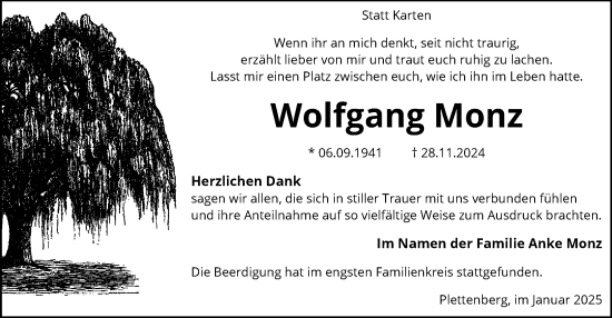 Traueranzeige von Wolfgang Monz von WA