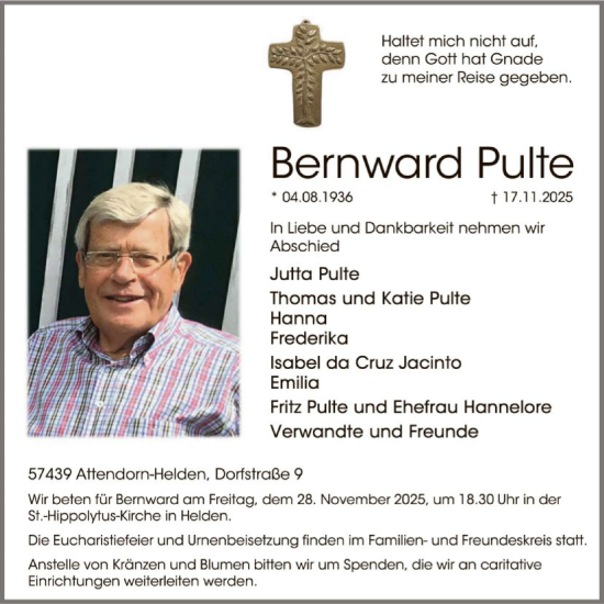 Traueranzeige von Bernward Pulte von HASK