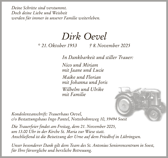 Traueranzeige von Dirk Oevel von HASO