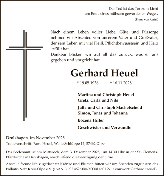 Traueranzeige von Gerhard Heuel von HASK