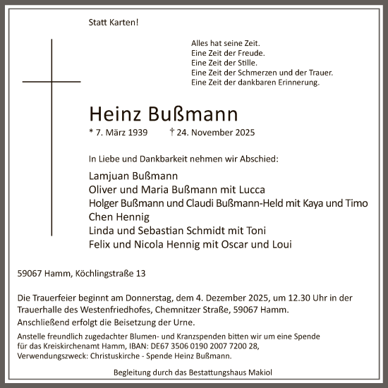 Traueranzeige von Heinz Bußmann von HAWA