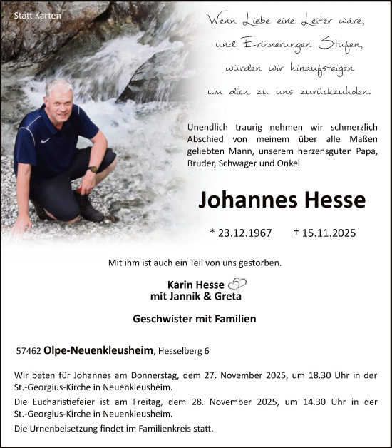 Traueranzeige von Johannes Hesse von HASK
