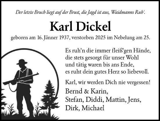 Traueranzeige von Karl Dickel von HASK