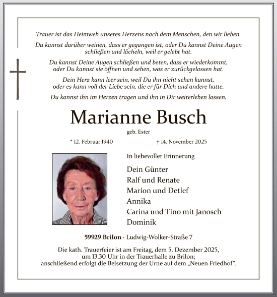 Traueranzeige von Marianne Busch von HASK