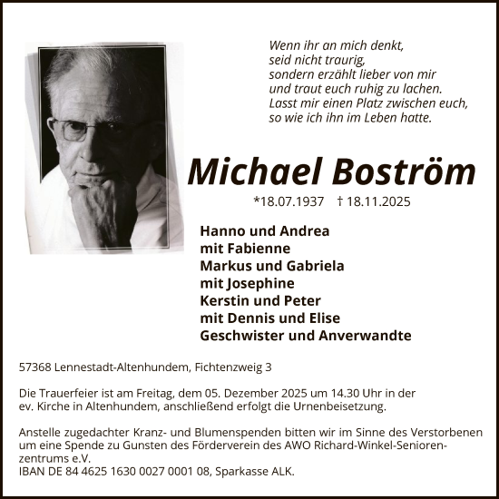 Traueranzeige von Michael Boström von HASK