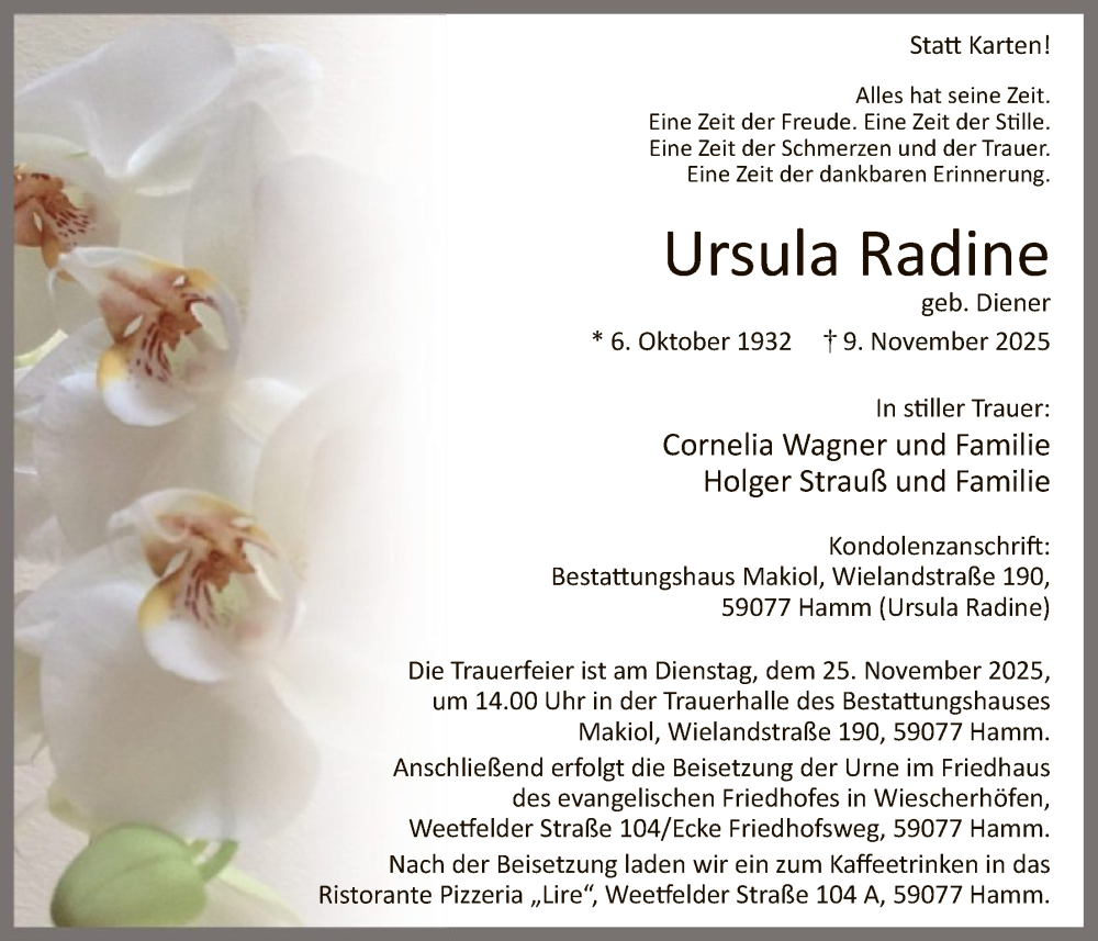  Traueranzeige für Ursula Radine vom 15.11.2025 aus HAWA