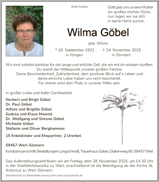 Traueranzeige von Wilma Göbel von HASO