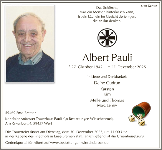 Traueranzeige von Albert Pauli von HASO