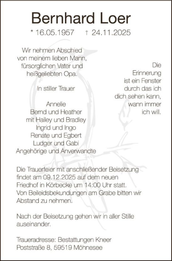 Traueranzeige von Bernhard Loer von HASO