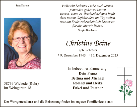 Traueranzeige von Christine Beine von HASO