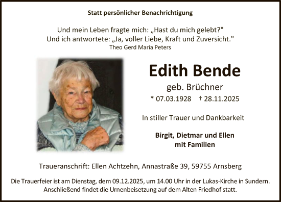 Traueranzeige von Edith Bende von HASK