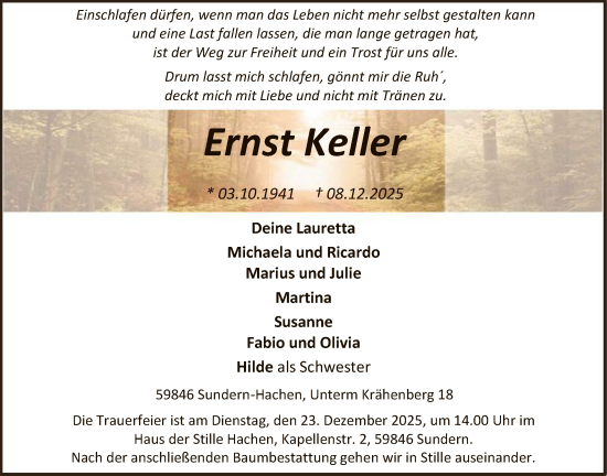 Traueranzeige von Ernst Keller von HASK