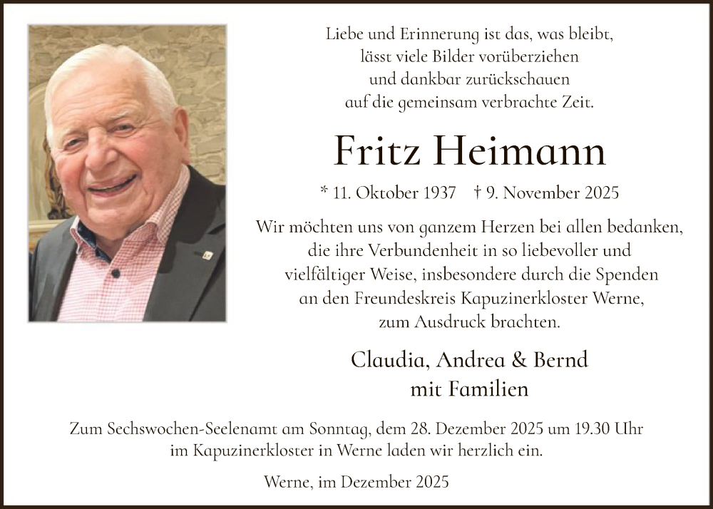  Traueranzeige für Fritz Heimann vom 20.12.2025 aus HAWA