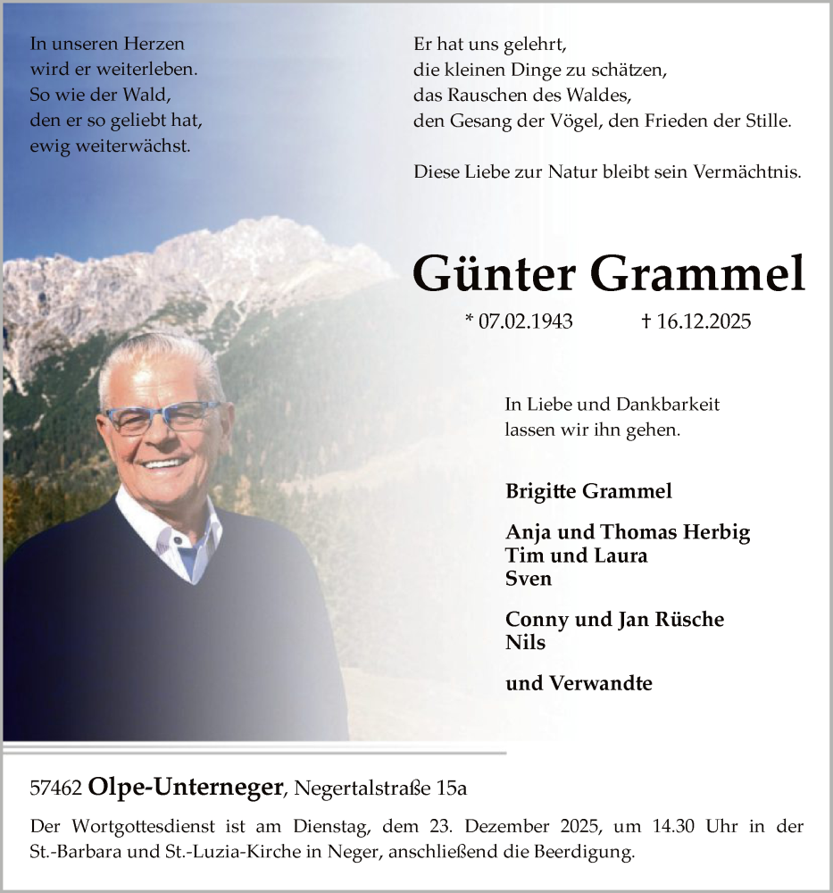  Traueranzeige für Günter Grammel vom 20.12.2025 aus HASK