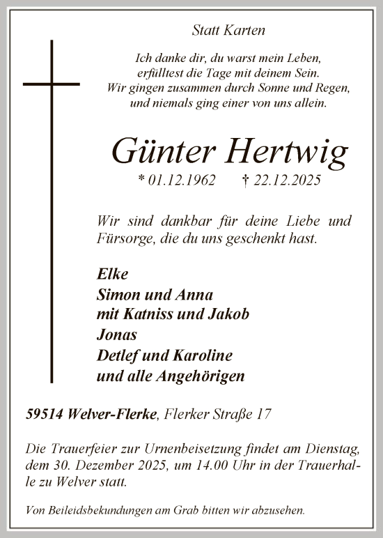Traueranzeige von Günter Hertwig von HASO