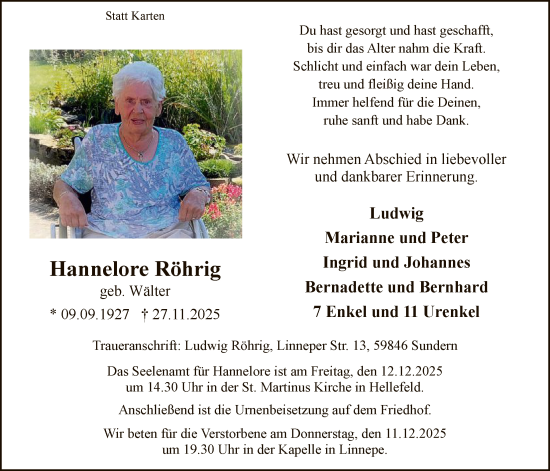 Traueranzeige von Hannelore Röhrig von HASK