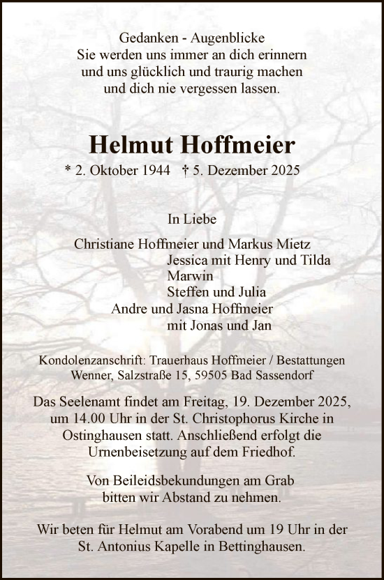 Traueranzeige von Helmut Hoffmeier von HASO