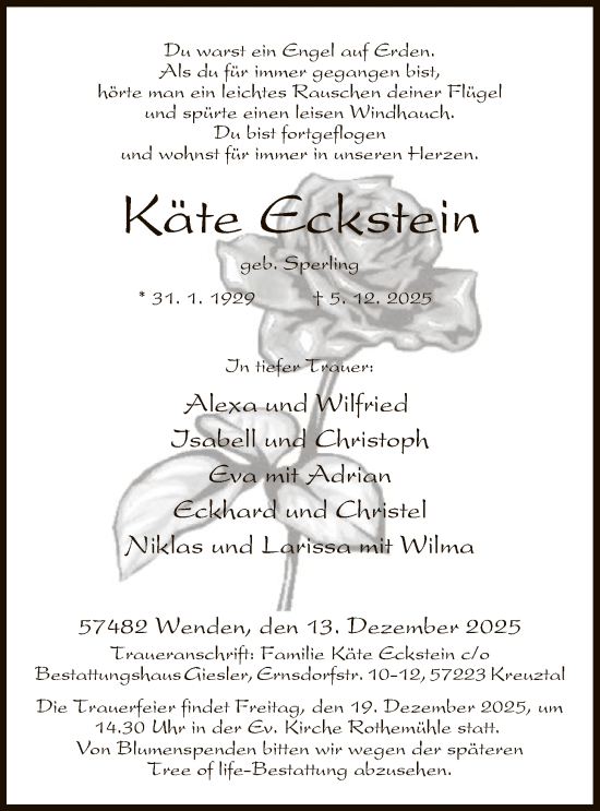 Traueranzeige von Käte Eckstein von HASK