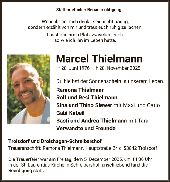 Traueranzeige von Marcel Thielmann von HASK