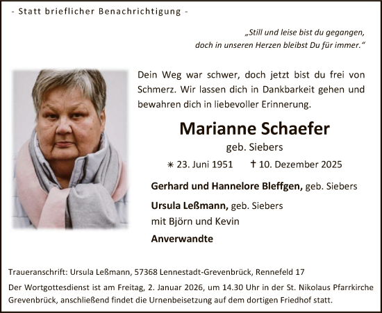 Traueranzeige von Marianne Schaefer von HASK