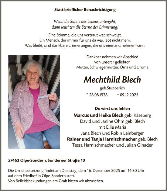 Traueranzeige von Mechthild Blech von HASK