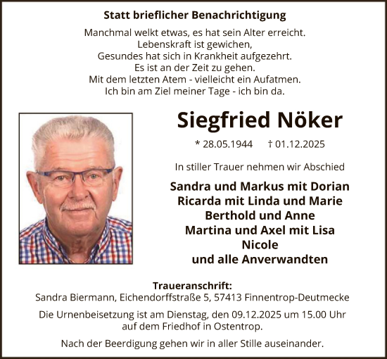 Traueranzeige von Siegfried Nöker von HASK