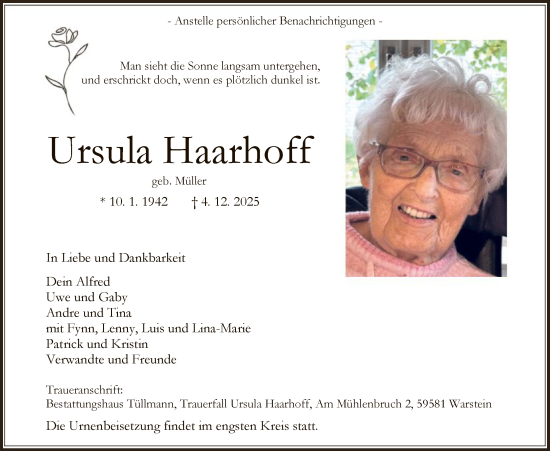 Traueranzeige von Ursula Haarhoff von HASO