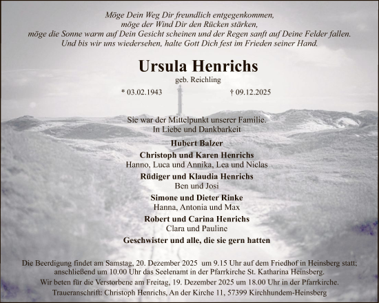 Traueranzeige von Ursula Henrichs von HASK
