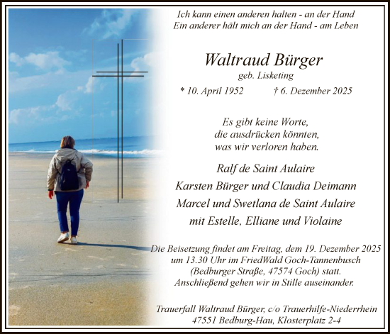 Traueranzeige von Waltraud Bürger von HASK