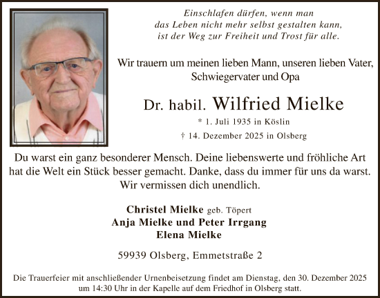 Traueranzeige von Wilfried Mielke von HASK