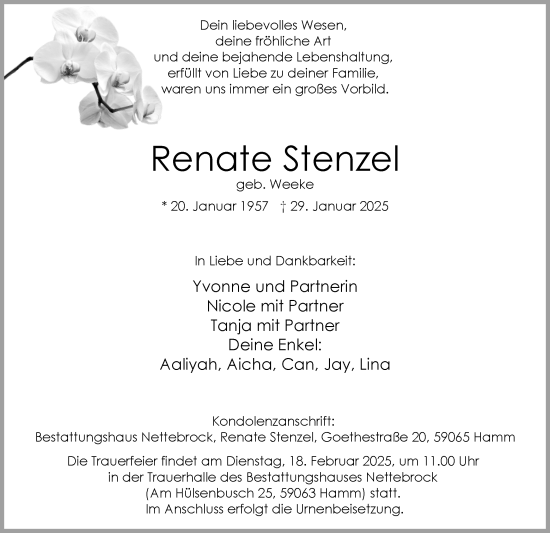 Traueranzeige von Renate Stenzel von WA