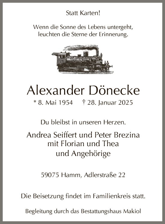 Traueranzeige von Alexander Dönecke von WA
